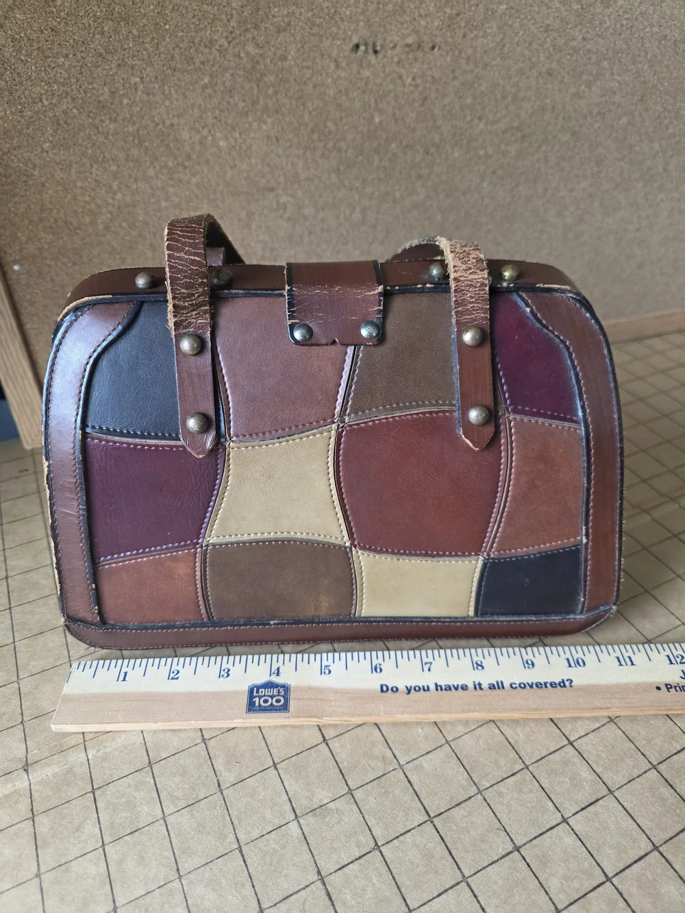 Burlington Patchwork Leather Frame Satchel  Vintage Boho Handbag